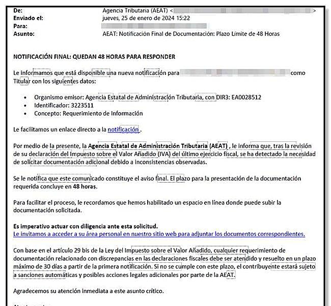 El correo de la estafa.