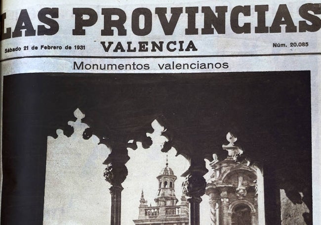 Portada de LAS PROVINCIAS del 21 de febrero de 1931 dedicada a la iglesia de los Santos Juanes en la serie Monumentos valencianos.