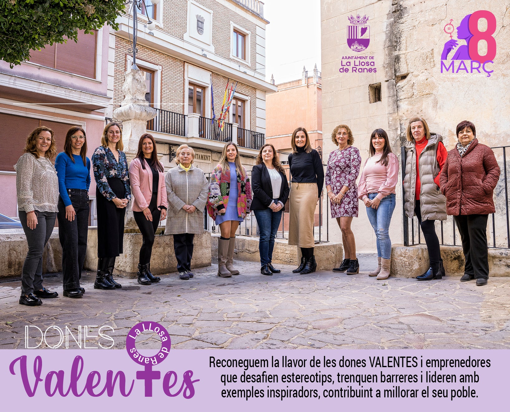 Imagen principal - Arriba, las mujeres protagonsitas de la campaña de La Llosa de Ranes, con la alcaldesa. Sobre estas líneas, concentraciones de Canals y Montesa.