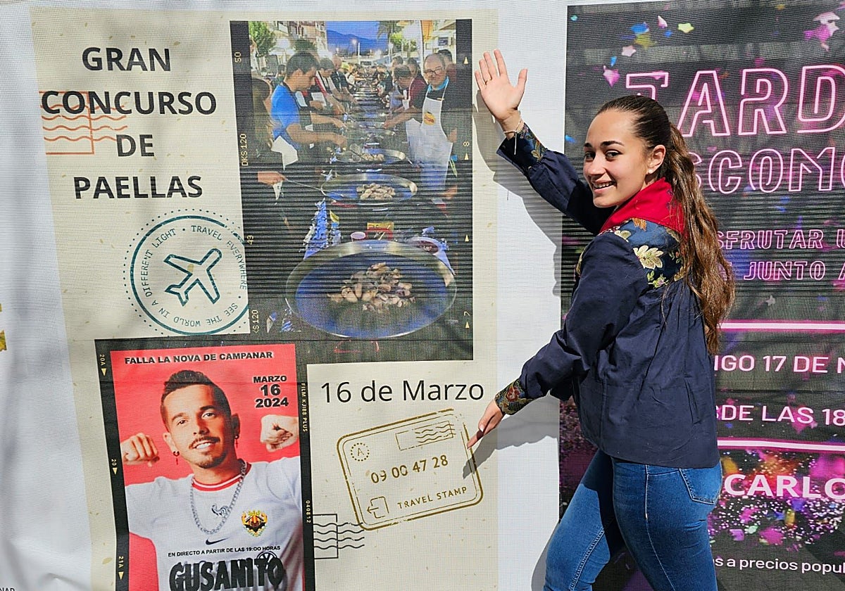 La fallera mayor de Nou Campanar, Mar Montáñez, presenta el concurso de paellas.
