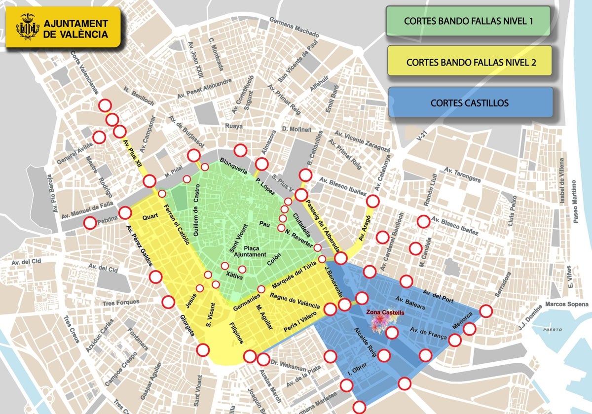 Gráfico de los cortes de calles al tráfico en Valencia.