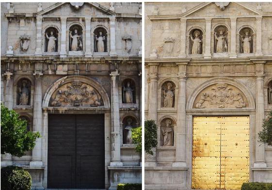 El antes y el después de la fachada de la iglesia de Santo Domingo.