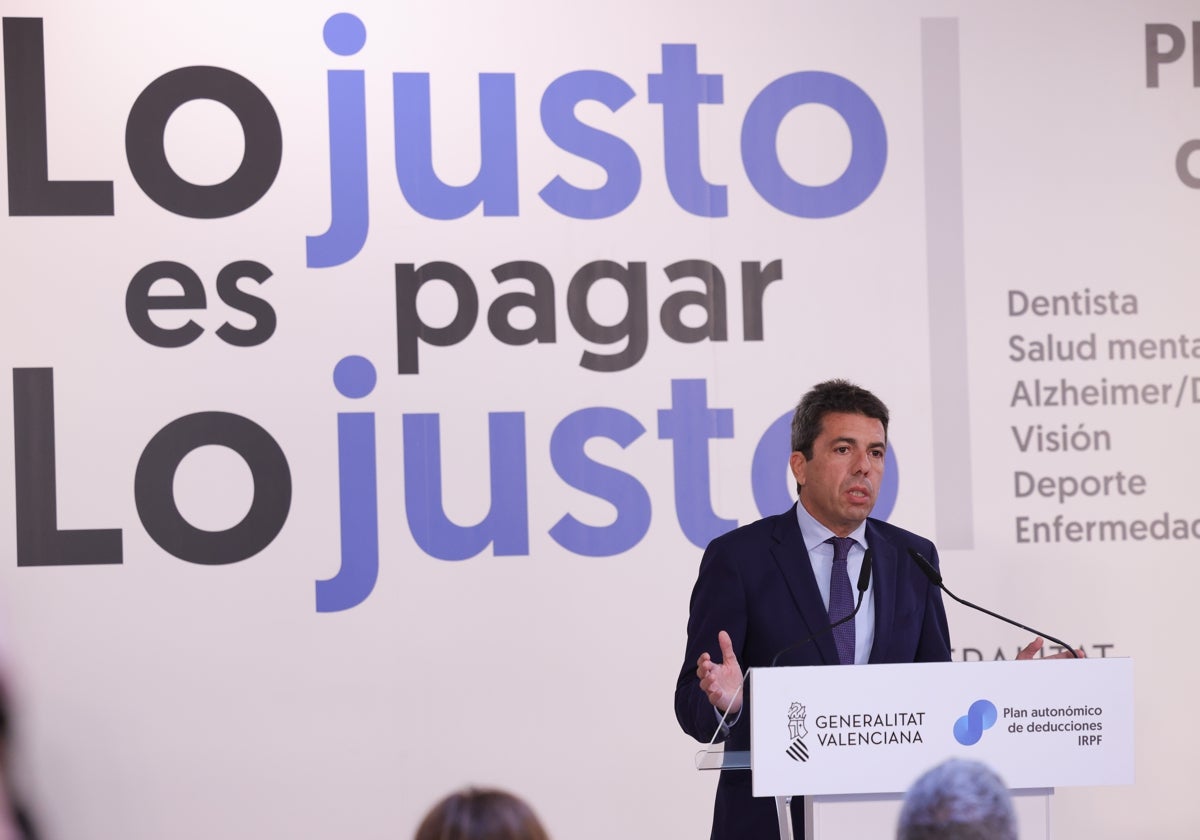 El president Carlos Mazón en la presentación el jueves de la campaña de la renta 2023.