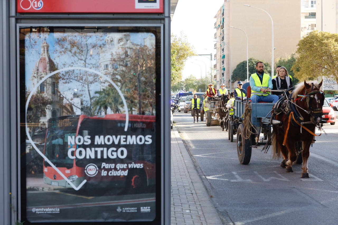 Agricultores y ganaderos marchan por las calles de Valencia con caballos y carros, en imágenes