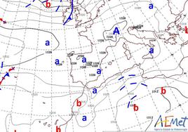 Mapa de isobaras previsto para el sábado.