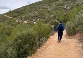 Un senderista, camino del castillo de Chirel.