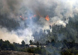 Foco de fuego en el incendio forestal de Tàrbena.