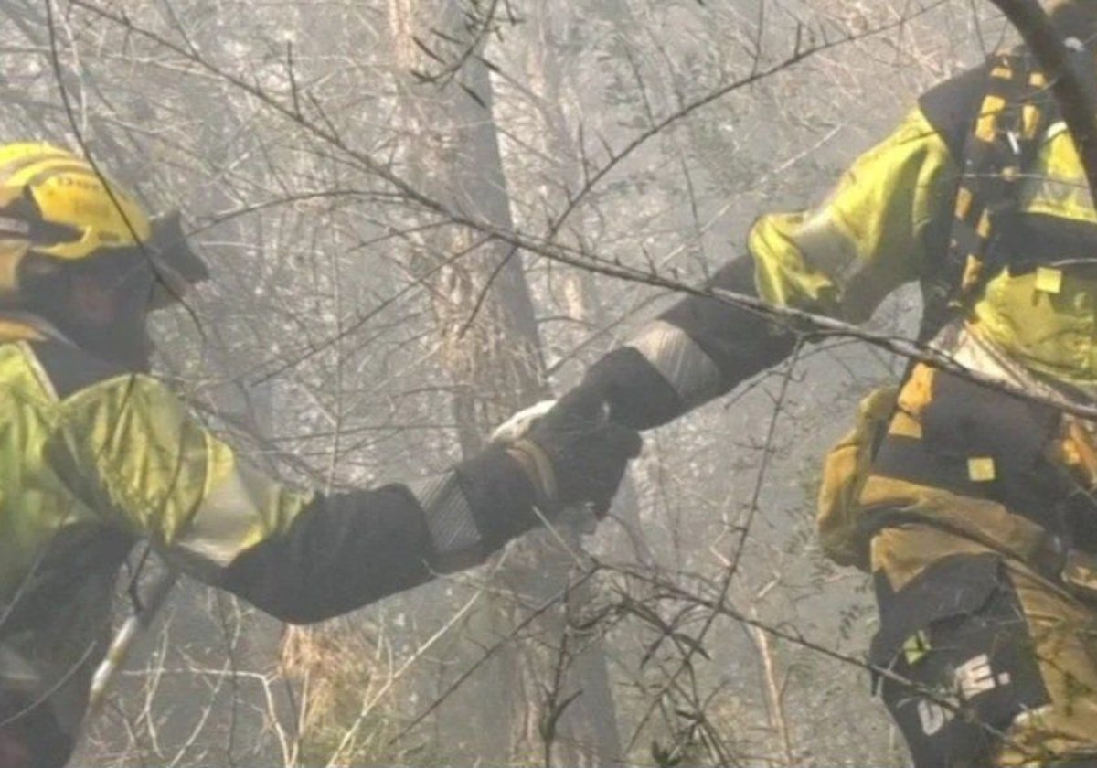 Bomberos entre el humo en Tàrbena.