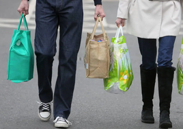 Dos personas con bolsas de la compra.