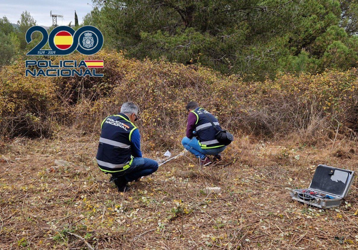 Agentes de la Policía Científica inspeccionando la zona.