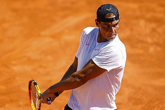 Rafa Nadal entrena este miércoles en Madrid.