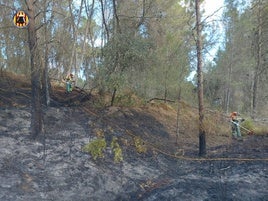 Bomberos trabajan en la extinción del último incendio declarado en La Pobla del Duc.