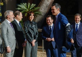 Diana Morant, junto a Sánchez, Aragonés y Collboni, en una visita a Barcelona.