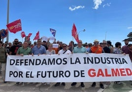 Trabajadores de Thyssenkrupp Galmed, durante la protesta del pasado viernes.