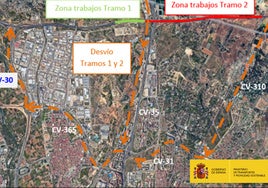 Itinerario de los tramos alternativos, marcados en naranja.