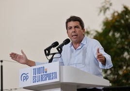 El president Carlos Mazón, en el acto de cierre de campaña del PP en Valencia.