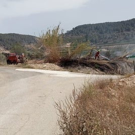 Bomberos trabajando en la extinción de uno de los fuegos.