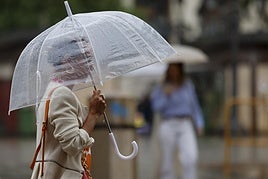 Una mujer se protege de la lluvia en Valencia