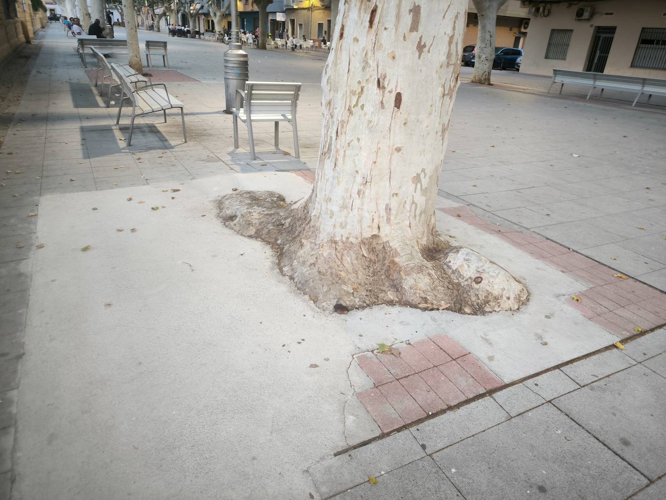 Adoquines tapados con cemento en la avenida Blasco Ibáñez.