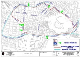 Plano de restricciones al tráfico en Alicante por las fiestas de Hogueras.