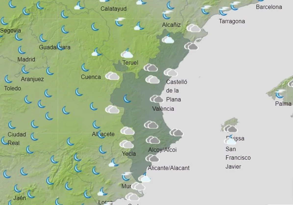 Aemet anuncia nubes y lluvias dispersas en la Comunitat Valenciana antes de la llegada de una DANA a la península