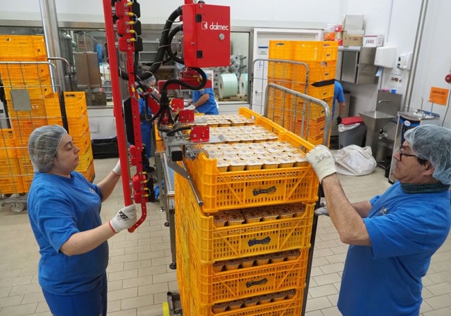 Dos personas, en la fábrica de La Fageda.