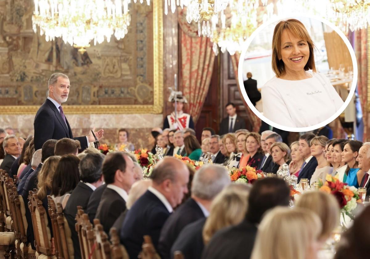 Invitados al almuerzo con motivo del X aniversario de la proclamación del rey Felipe VI, este miércoles. Arriba, la chef María José San Román.