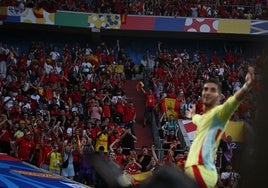 Ferran Torres celebra el primer tanto de este lunes en el partido entre España y Albania