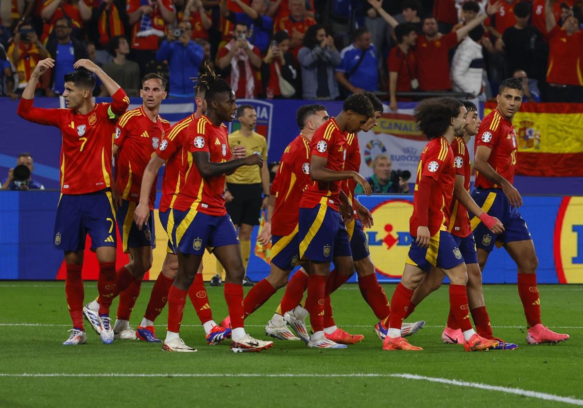 La selección española celebra un gol esta Eurocopa 2024.