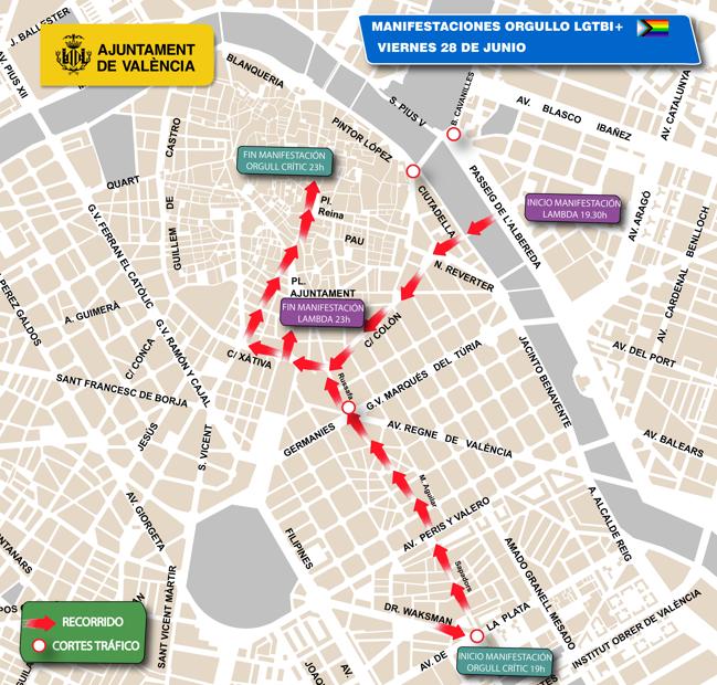 Recorridos de las manifestaciones en Valencia.