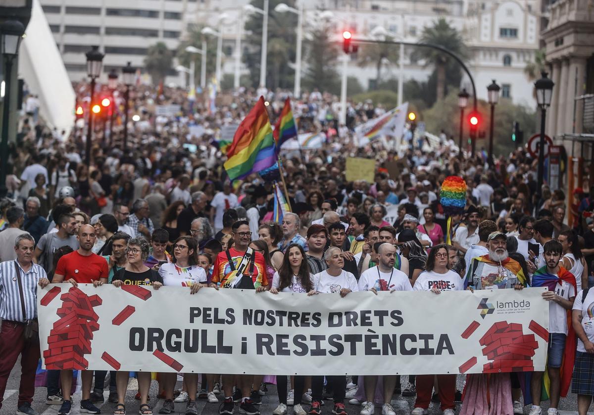 Manifestación con motivo del Día Internacional del Orgullo LGTBI en Valencia.