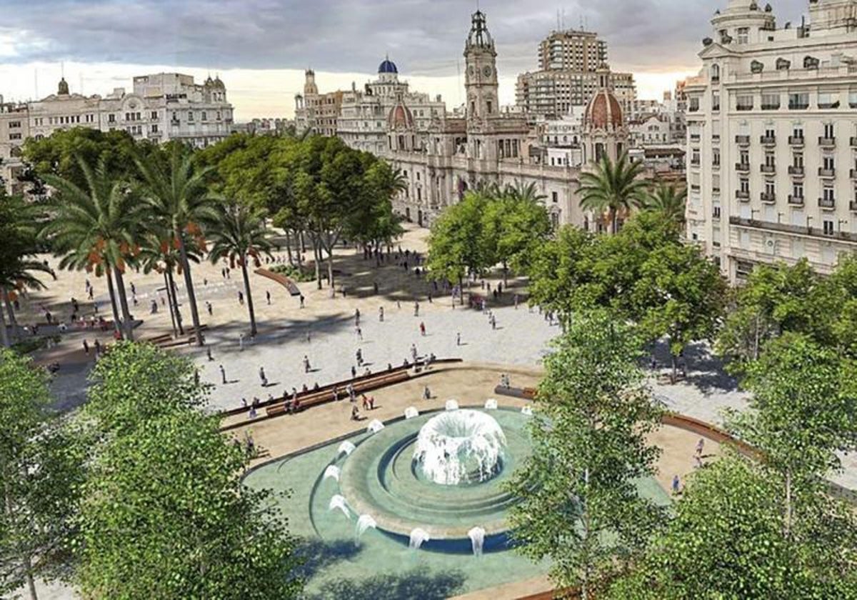 Simulación del proyecto ganador de reforma de la plaza del Ayuntamiento.