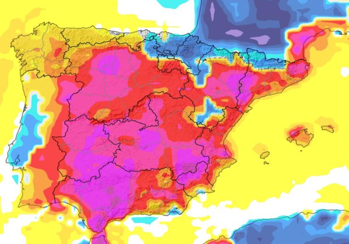 Mapa de variación de la temperatura máxima, con oscilaciones de hasta 8 grados.