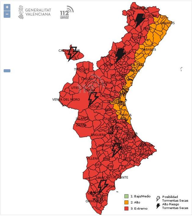 Riesgo de incendios el 20 de julio en la Comunitat Valenciana.