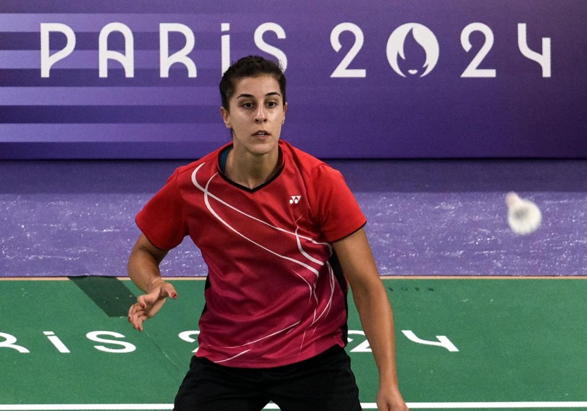 Carolina Marín en un entrenamiento en el Porte de la Chapelle Arena.