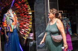 Una mujer observa el escapare de un comercio de Valencia.