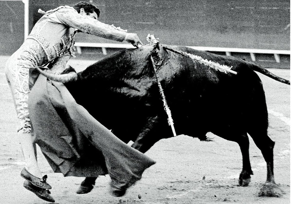 El maestro Paco Camino en la suerte de matar durante una corrida en Valencia.