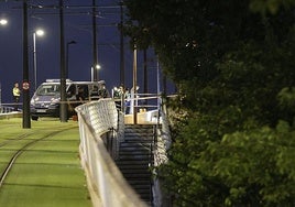 Agentes de la Policía Nacional trabajan en el puente de las Moreras tras el suceso.