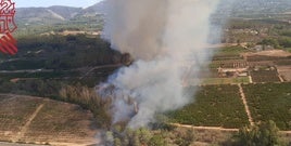 Incendio de vegetación declarado en el término de Barxeta este lunes.