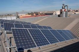 Placas solares en el tejado de una nave.