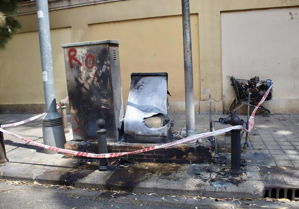 Un incendio destruye los enseres de un indigente y una caja de comunicaciones en el barrio del Botánico