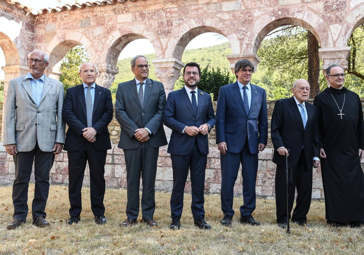 Expresidentes de la Generalitat durante un homenaje organizado por la Universitat Catalana d'Estiu.