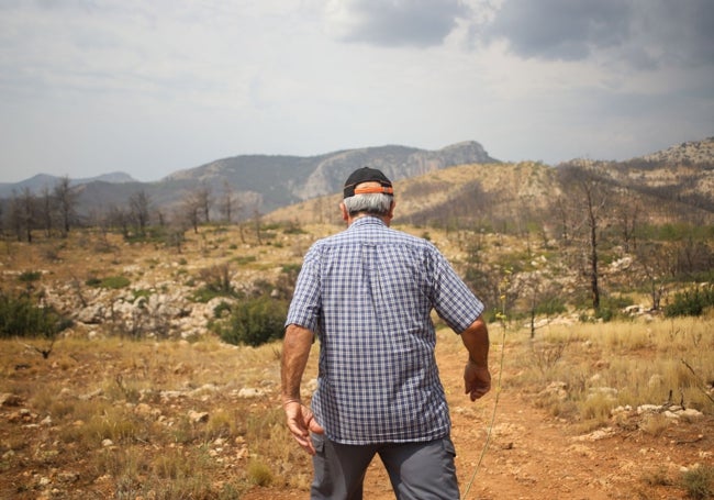 Andrés Escribano paseando por sus campos.