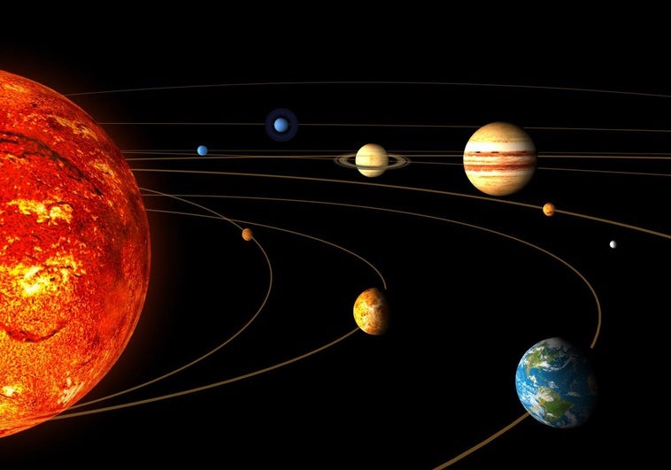 Rendering realizado por la Agencia Europea Espacial que muestra los principales cuerpos del sistema solar.