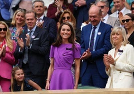 kate Middleton en su reaparición pública, este domingo, en la final de Wimbledon.