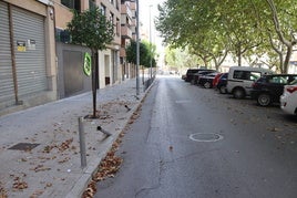 Los bolardoss tumbados de la avenida Fira d'Albaida, donde ocurrió el accidente.