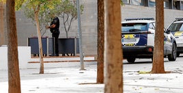 Un agente de la Policía Local de Silla, ayer, junto a un coche patrulla.