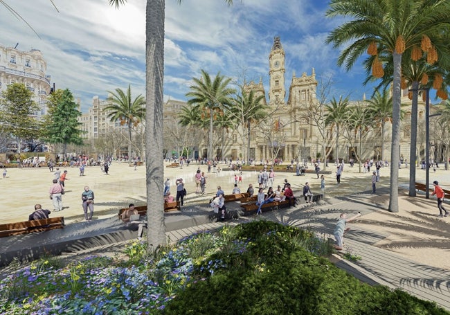 recreación virtual del proyecto Re-natura para reformar la plaza del Ayuntamiento.