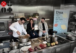 Quique Dacosta, cocinando junto a Begoña Rodrigo y Luis Valls en la presentación del D*na.