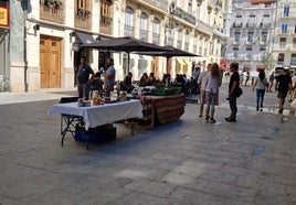 Dos paradas del mercado agrícola de Pla del Remei, junto al mercado de Colón.